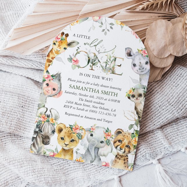 Invitation Animaux de la jungle, Safari, Fleurs, Baby shower (Créateur téléchargé)