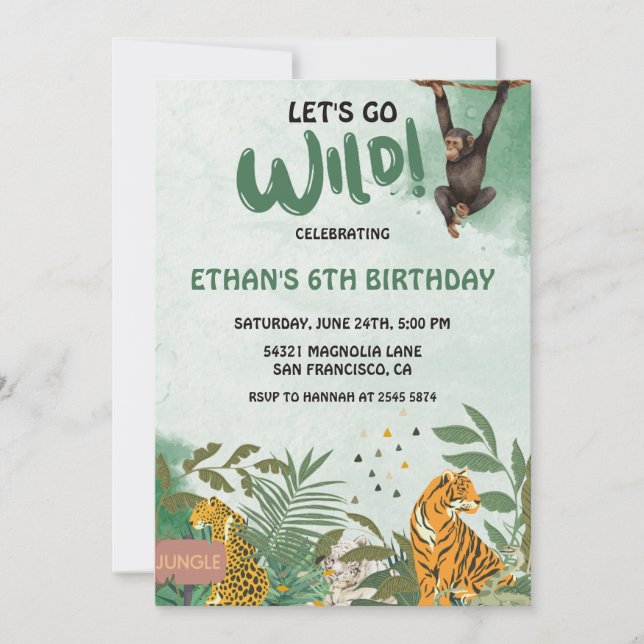 Invitation Animaux de la jungle sauvage Anniversaire (Devant)
