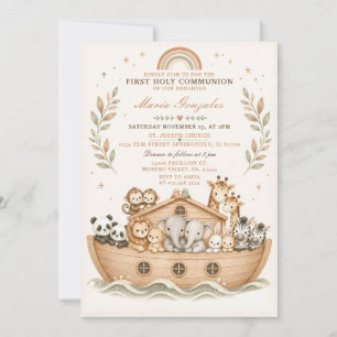 Invitation Animaux de l'Arche Beige Première Sainte Communion