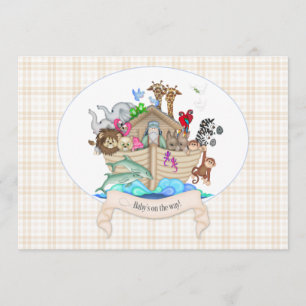 Invitation Animaux de l'Arche de Noé Gingham Ivoire