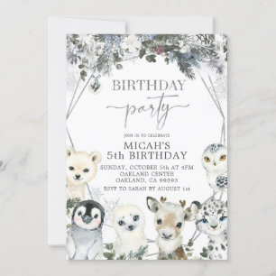 Invitation Animaux de l'Arctique L'hiver Fête d'anniversaire 