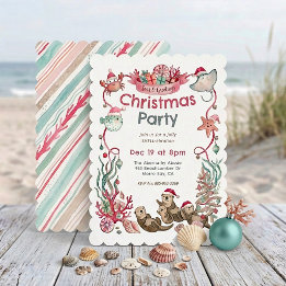 Invitation Animaux de l'océan Mers & Vœux Noël côtier