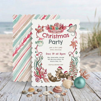 Invitation Animaux de l'océan Mers & Vœux Noël côtier
