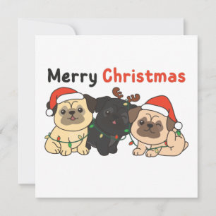 Invitation Animaux de Noël Pug Chiens Mignons Joyeux Noël Dan