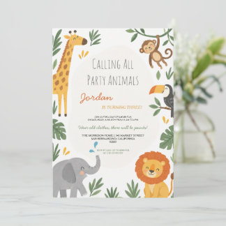 Invitation Animaux de Safari Fête d'anniversaire Jungle