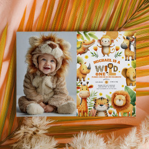Invitation Animaux de Safari Mignons WILD ONE 1ère Fête de Ph