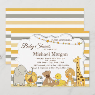 Invitation Animaux de Safari Sucrés Rayés Baby Shower