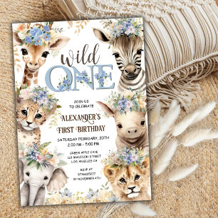 Invitation Animaux de Safari Wild One   Garçon 1er anniversai