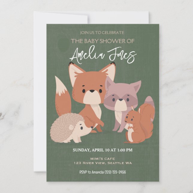 Invitation Animaux de taille mignonne Baby shower de renard b (Devant)