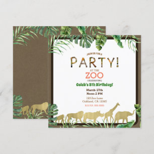 Invitation Animaux de Zoo en Or Safari dans la Jungle Fête d'