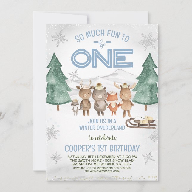 Invitation Animaux des bois Anniversaire de l'hiver (Devant)
