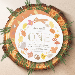 Invitation Animaux des bois couronne 1er anniversaire
