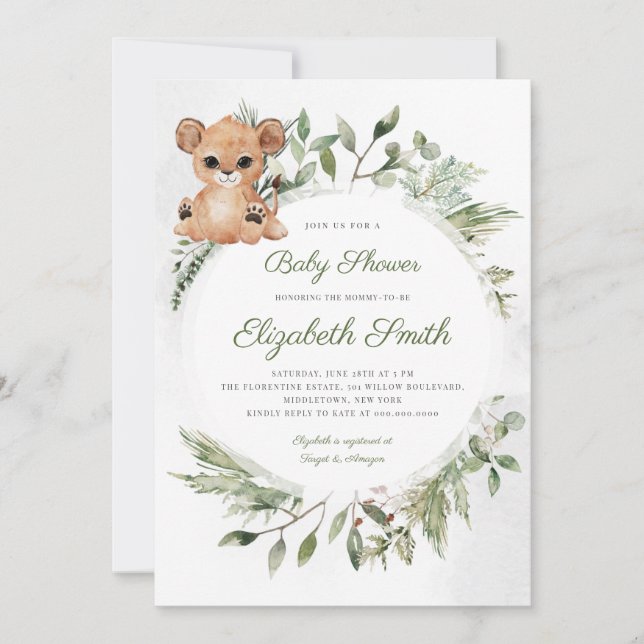 Invitation Animaux des bois Ours Baby shower vert Invitat (Devant)
