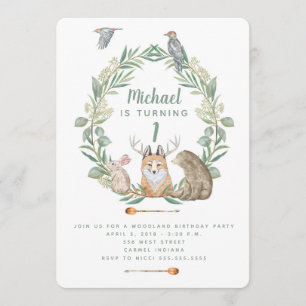 Invitation Animaux des bois Première fête d'anniversaire Invi