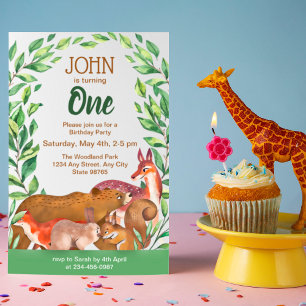 Invitation Animaux des bois Première fête d'anniversaire Invi