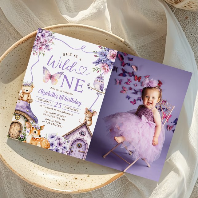 Invitation Animaux des bois Sauvage Un 1er anniversaire Photo (Créateur téléchargé)