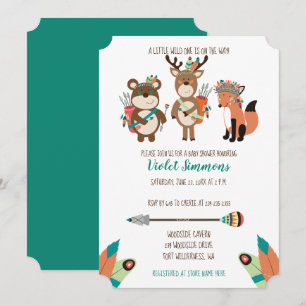 Invitation Animaux des forêts tribales Aqua Baby shower Invit