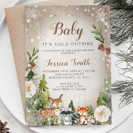 Invitation Animaux d'hiver Baby shower pour garçons de bois