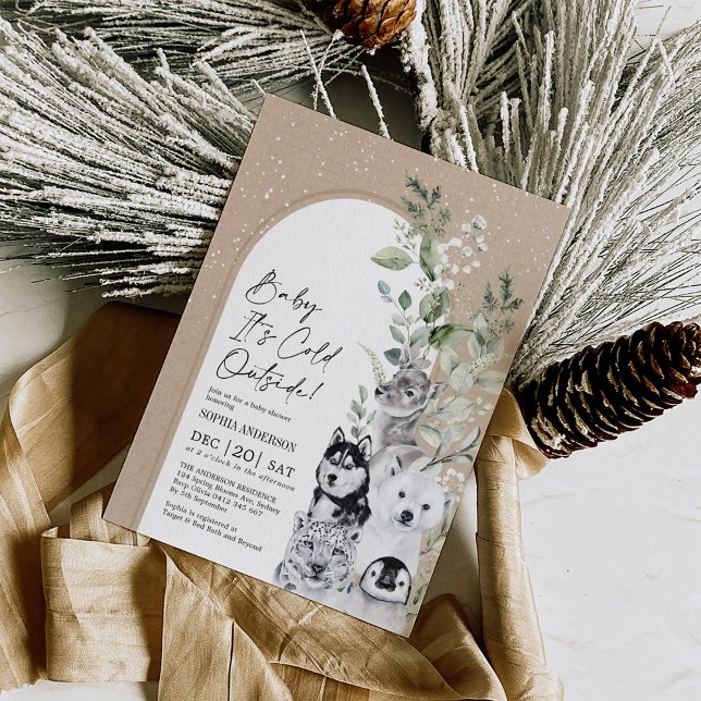 Invitation Animaux d'hiver de neige Baby shower d'arc de Boho (Créateur téléchargé)