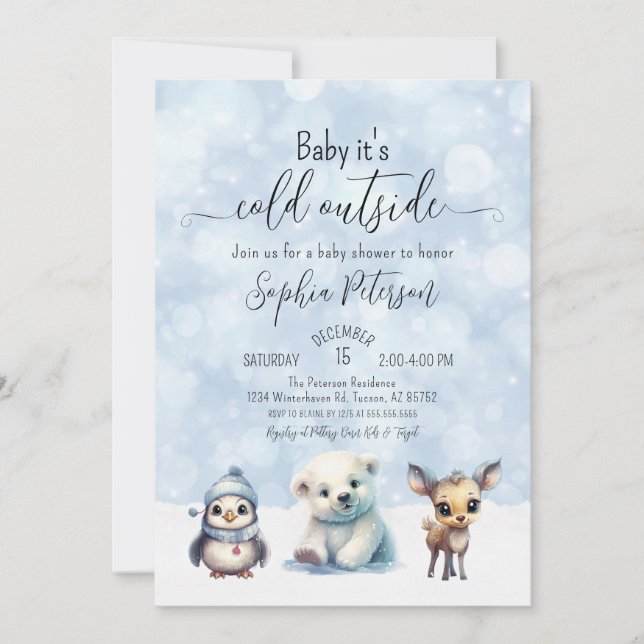 Invitation Animaux d'hiver Froid hors Baby shower (Devant)