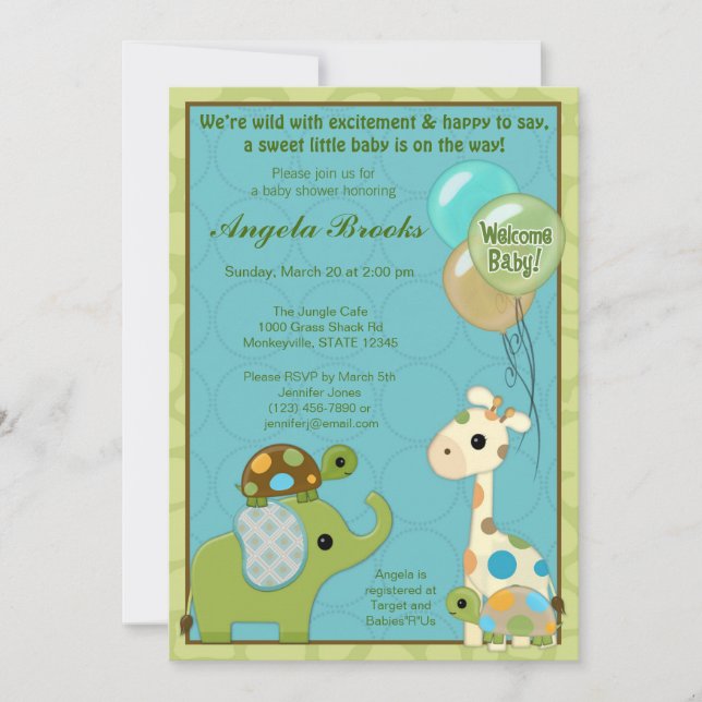 Invitation Animaux d'invitations de baby shower de bande de (Devant)