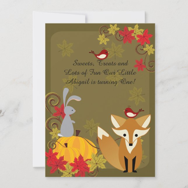 Invitation Animaux du renard mignon et du bois Automne 1er an (Devant)