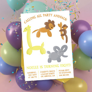 Invitation Animaux en ballons de safari mignons pour fête d'a