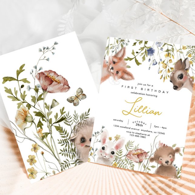 Invitation Animaux fleur sauvage et boisés Anniversaire (Créateur téléchargé)