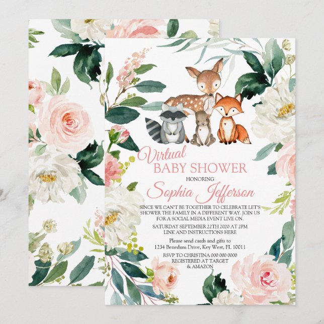 Invitation Animaux forestiers Baby shower virtuel des forêts (Devant / Derrière)
