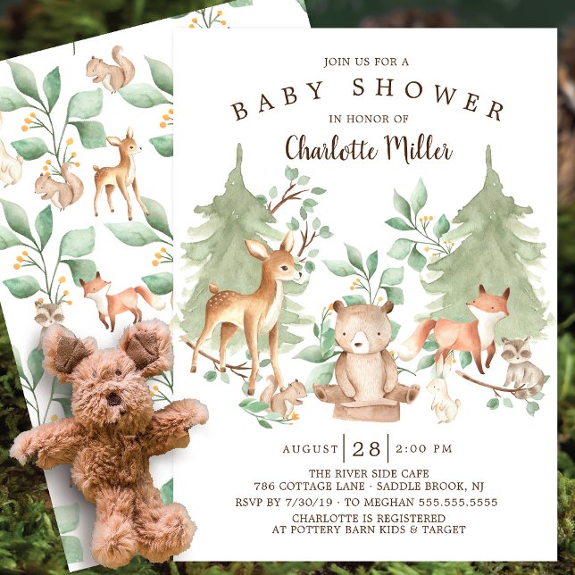 Invitation Animaux forestiers des bois Baby shower neutre (Créateur téléchargé)