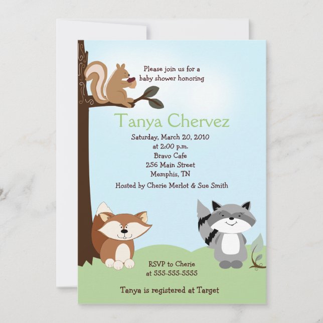 Invitation Animaux forestiers enchantés Baby shower forestier (Devant)