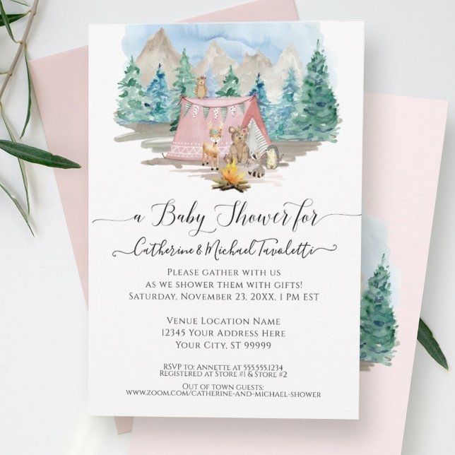 Invitation Animaux forestiers Ours de cerf Baby shower Floral (Créateur téléchargé)