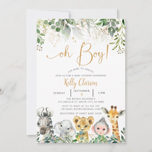 Invitation Animaux Jungle Safari Oh Baby shower garçon (Devant)