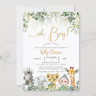 Invitation Animaux Jungle Safari Oh Baby shower garçon