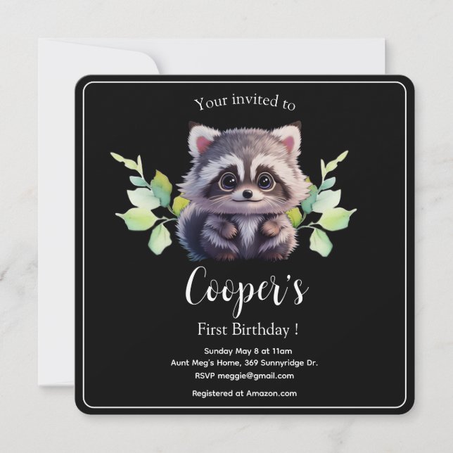 Invitation Animaux mignons de la forêt, amis du raton laveur  (Devant)