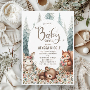 Invitation Animaux mignons de la forêt, Baby Shower mixte