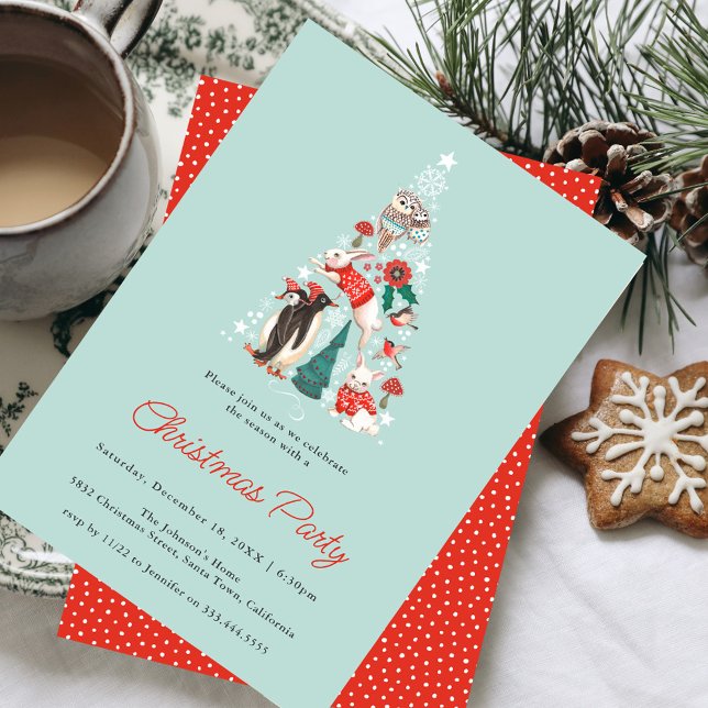 Invitation Animaux mignons Fête de Noël des bois d'hiver (Cute Animals Winter Woodland Christmas Party Invitation)