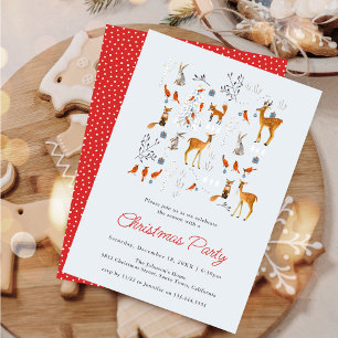Invitation Animaux mignons Fête de Noël en forêt hivernale