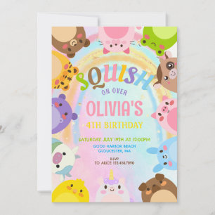Invitation Animaux mignons Squish anniversaire arc-en-ciel