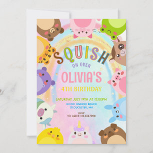 Invitation Animaux Mignons Squish Sur rainbow Anniversaire