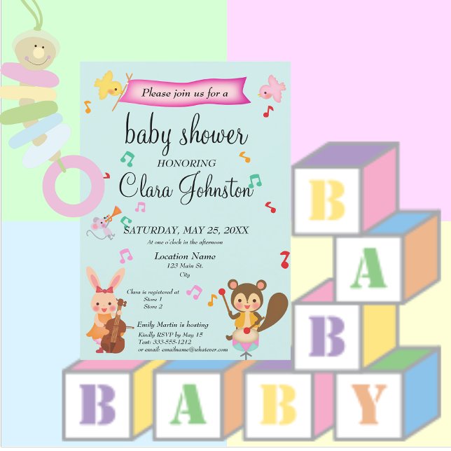 Invitation Animaux musicaux neutres selon le sexe Baby shower (Créateur téléchargé)