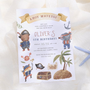 Invitation Animaux pirates fête d'anniversaire
