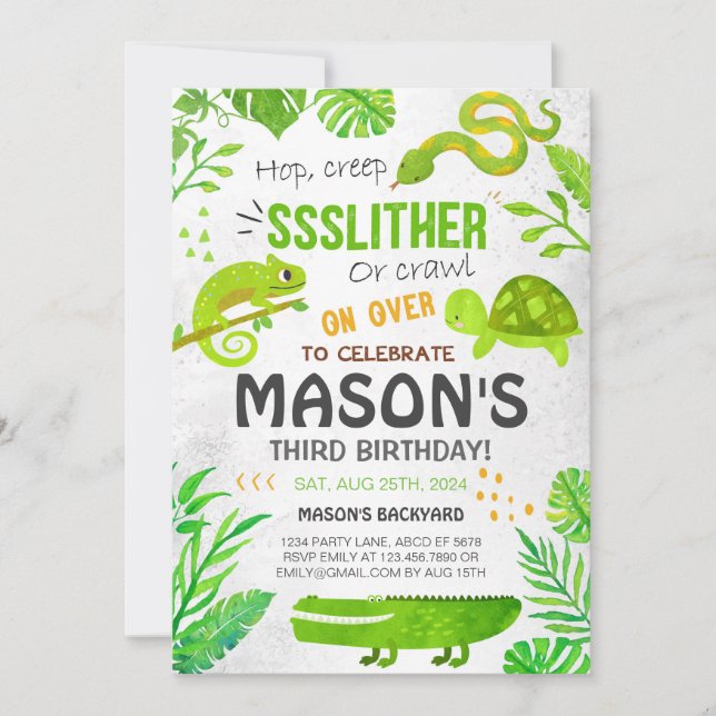 Invitation Animaux Reptiles Garçon Anniversaire (Devant)