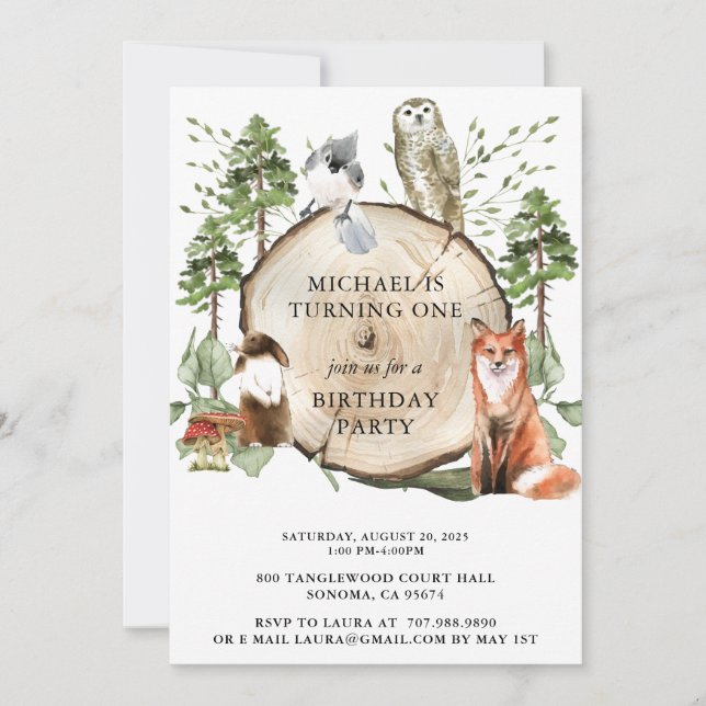 Invitation Animaux rustiques Bois Bois 1er Anniversaire Fête  (Devant)