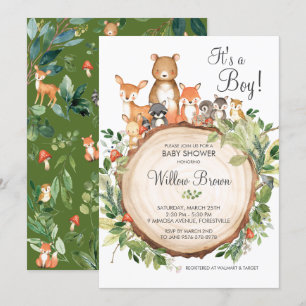 Invitation Animaux rustiques en bois Baby shower Garçon