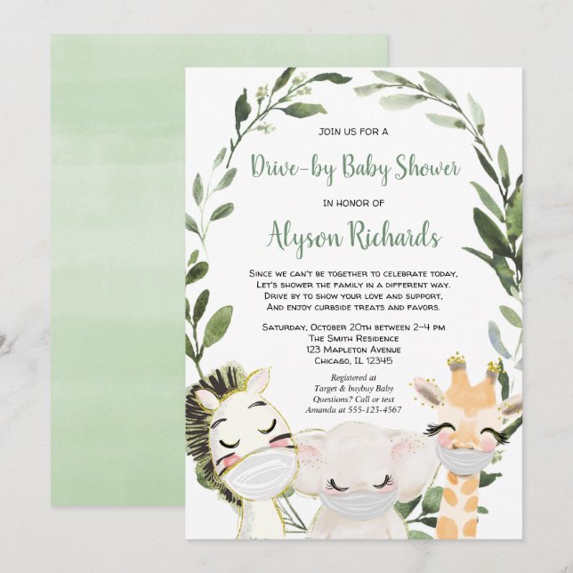 Invitation Animaux safari au baby shower avec masque (Devant / Derrière)