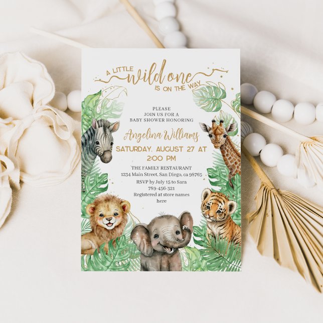Invitation Animaux Safari Baby shower de verdure tropicale (Créateur téléchargé)