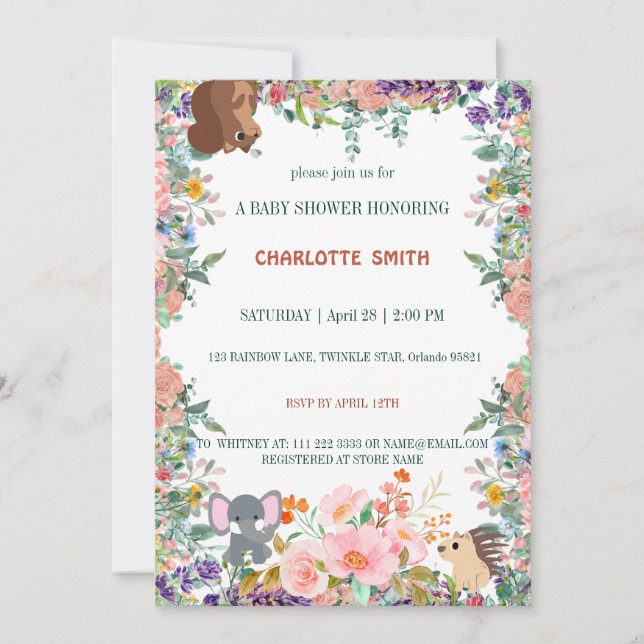 Invitation animaux safari zoo jungle aquarelle flore (Devant)
