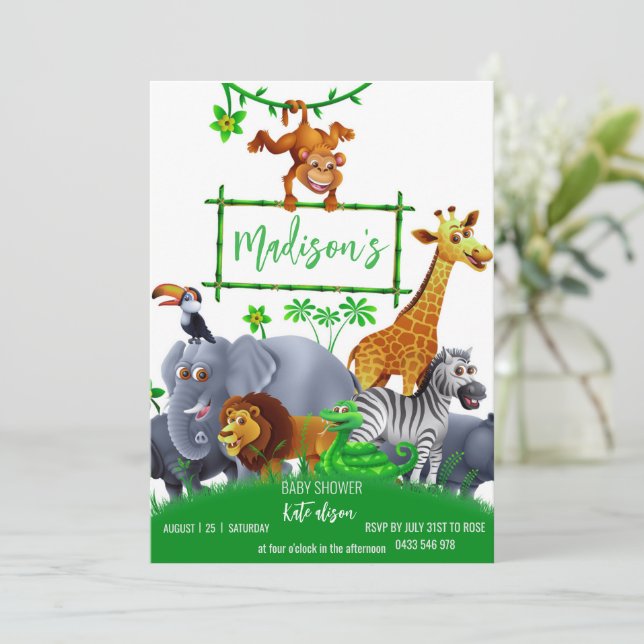 Invitation Animaux Sauvage Un Jungle verdure safari hiver (Debout devant)