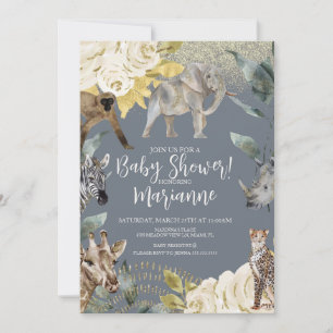 Invitation Animaux sauvages Baby shower Parties scintillant D